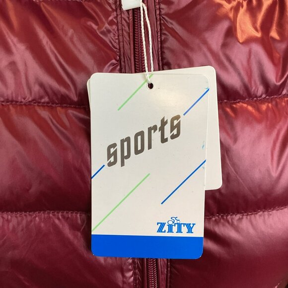 Zity Sports Hooded Womens Large Ultra-Light Down Puffer Jacket Burgundy Nylon - Picture 10 of 13